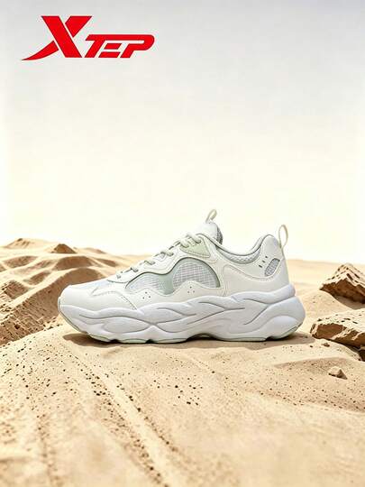 XTEP Nomad 5 Sepatu Sneakers Kasual Retro Chunky Wanita dengan Sol Tebal, Ringan, untuk Aktivitas Luar Ruangan, Warna Sail White/Moonlight Gray