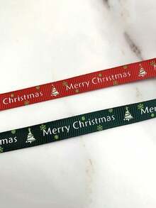 1 Roll 24 Yards Red & Green Dual-Color Ribbon - Christmas Decoration, Printed With "Merry Christmas", Perfect For Gift Wrapping, Wreath Making, Handmade Crafts And Various Christmas Decorations (Such As Holiday Wreaths, Decorative Ribbons, Etc.) - Multicolor - View 2