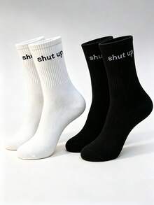 5/10 Pairs Random Men's Mid‑Calf Socks, Black And White With Print, Soft & Breathable, Street‑Style Casual Socks For Daily Outfits And Street Looks - Multicolor - View 11