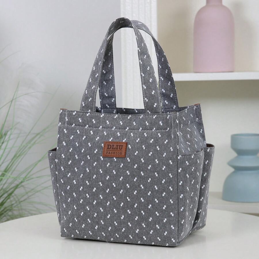 DLIU 1pc New Handbag Lunch Bag Bento Box Storage Bag Commuter Tote Suitable For Work Meals Outdoor Picnic Daily Use Thickened Fabric Material Main Compartment Semi-Closed Zipper Two Side Pockets Inner Lining