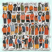 50Pcs Retro Hand‑Dressed Anthropomorphic Animal Stickers Pack, Forest Creatures In Casual Outfits Vinyl Waterproof Decals, Whimsical Folk Aesthetic Decor For Laptop Water Bottle Journal Scrapbook, Suitable For Adults And Users - Alien - View 2