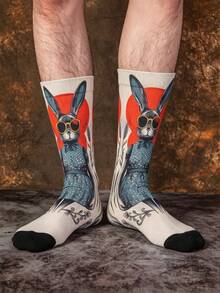 1/3 Pairs Funny Rabbit Cartoon Jacquard Mid-Calf Socks, Halloween Street Style Creative Colorful Artistic Illustration Men's Socks - Multicolor - View 9