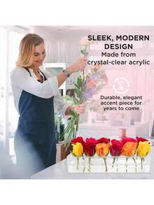 1pc Transparent Acrylic Flower Box Suitable For Weddings, Parties, Home Tabletop And Store Display, Multi-Hole Lid Design To Fix Flower Stems, Can Insert Roses And Artificial Flowers To Create Floral Arrangements, Transparent Box Body Can Hold Water For Freshness, Rectangular And Square Multiple Sizes Available, Enhances Scene Atmosphere, A Versatile Flower Container For Decoration And Storage - Multicolor - View 3