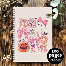 1pc Fun Halloween Spiral Notebook Log With Pumpkin, Bat & Stars - Creative Holiday Gifts, Autumn Design For Party Favors, Planner - 1 Pack (50 Sheets/100 Pages) - View 5