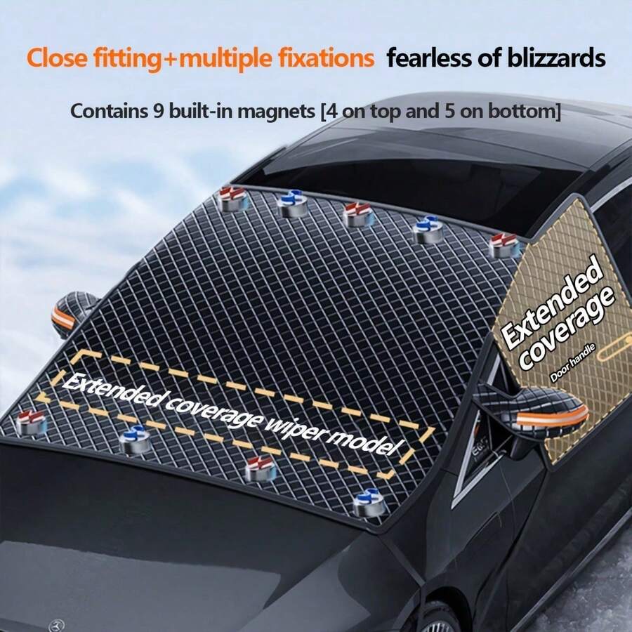 1pc Car Windshield Snow Cover, Thickened & Extended Winter Frost & Snow Shield, Sunshade & UV Protection, Car Sun Visor, Magnetic Snow Cover For Front Windshield, Car Sunshade, Car Snow Cover (2 Random Colors For Car Ears) - A - View 1