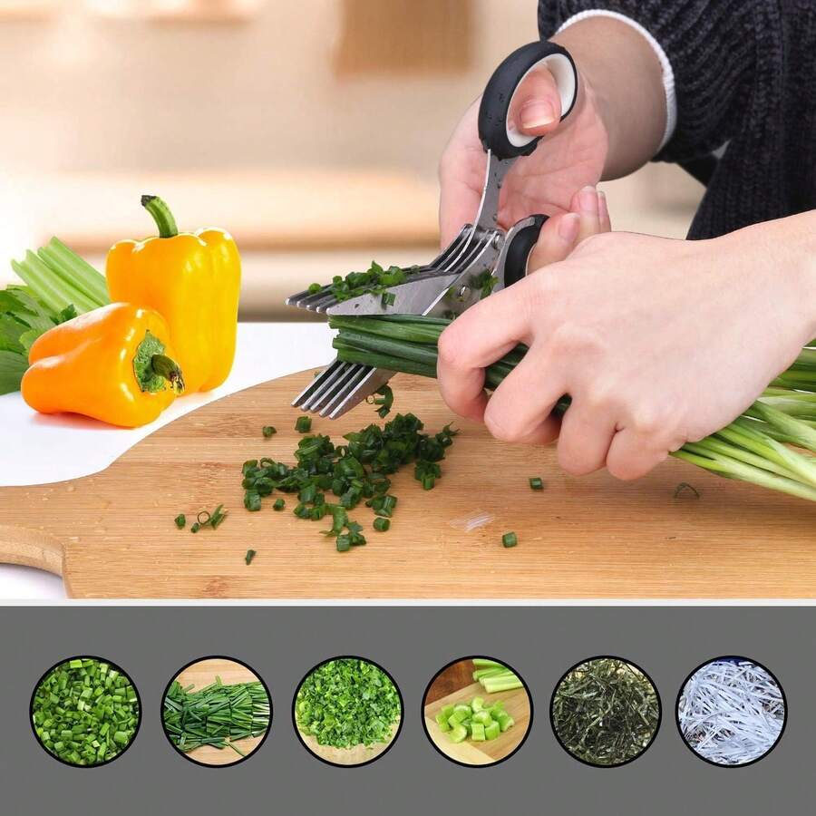 Tijeras de Cocina Multiuso con 5 Cuchillas, para Hierbas, Cebolla y Cilantro, Incluye Funda de - Negro - Ver 1