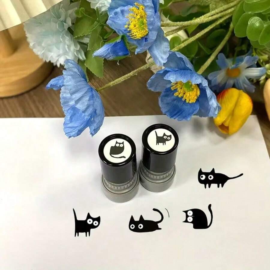 可愛黑貓印章 歪頭黑貓印章 不含墨水 可搭配其他顏色DIY 適合自我娛樂、送給朋友與伴侶的小禮物 - 彩色 - 查看 1