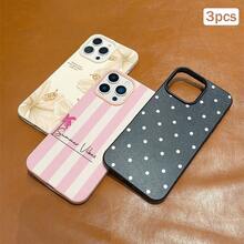 3pcs Polka Dot Print Leather Texture TPU Shockproof Full Coverage Protective Phone Case Compatible With Apple 11/12/13/14/15/16/17 Pro Max - Multicolor - View 4