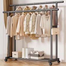 1 Pc Black Double‑Bar Movable Floor Coat Rack, High‑Low Double‑Bar Hanging Design, Bottom Storage Layer, Universal Casters For Easy Movement, Suitable For Bedrooms, Entrances And Cloakrooms To Hang Clothes And Bags - [Upgraded Thickened & Enlarged]Black - View 3
