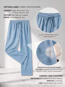 1pc Women's Wide Leg High Waist Long Pants, Casual Slouchy Essential For Spring Summer Autumn Winter Daily Wear And Vacation - Baby Blue - View 8