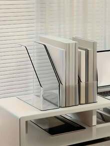1/2pcs Transparent Bookshelf, Desktop Storage Rack, Thick Acrylic File Organizer, Transparent Invisible Acrylic Book Stand, Multi-Functional Office Desk Storage Rack, Student Stationery Rack, Bookshelf Storage Box, Transparent Magazine Holder, Suitable For Desktop Organization, Students, Office Bookshelf, Magazine Rack, Transparent Plastic Vertical File Magazine Storage Box, Desktop File Magazine Bookshelf, Office Desk Storage Rack, Best Gift For Students, Suitable For Various Occasions Decoration, Holiday Gifts, Etc. - Multicolor - View 7