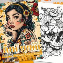 1 Book With 20 Pages Tattoo Designs Coloring Book, Each Page Has Different Patterns Back To School,Mother's Day,Mom's Gift - Multicolor - View 12