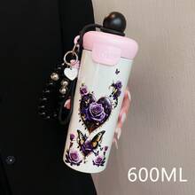 1PC 600ML Creative Flower, Heart Rose, Simple Butterfly Pattern Stainless Steel Cup, Double Drinking Coffee Cup, Portable Straw Cup, Lanyard , Suitable For Office, Campus, Gift For Holidays/Birthdays, Coffee, Milk, Tea - Multicolor - View 5