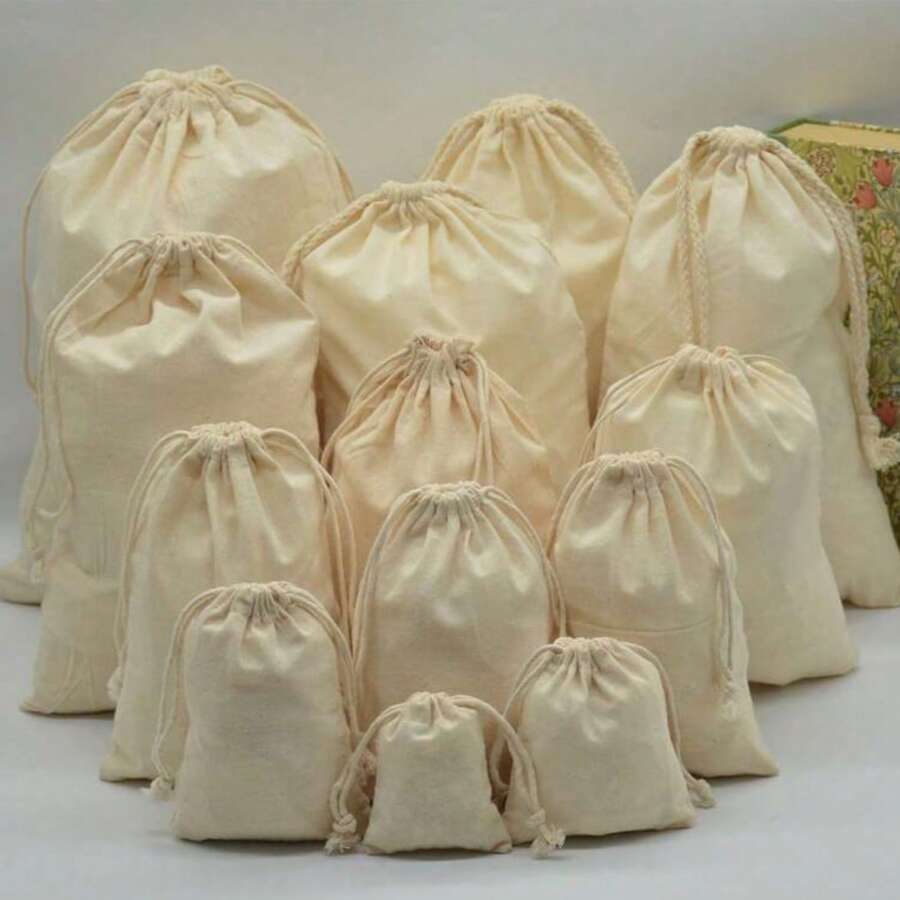10pcs Beige Drawstring Gift Bags Multi-Size Optional Gift Packaging Storage Bags Holiday Event Party Birthday Wedding DIY Gift Packaging Bags Household Breathable Grain Storage Bags - AA - View 1