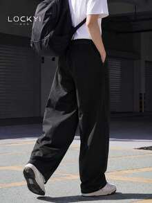 1pc Men's Spring/Autumn Korean Style Sports Streetwear Creative Structure Loose Straight Leg Casual Pants - Black - View 2