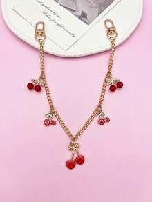 Charming Rhinestone Cherry Bag Charm, Fashionable Chain Strap Bag Accessory, Multiple Red Cherry Decor, Shoulder Bag Charm Chain, Backpack Pendant, Shopping Bag Charm, Suitable For Various Occasions, Cute Holiday Gift - Multicolor - View 4
