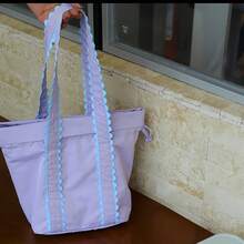 Macaron Color Drawstring Lunch Bag, Japanese Korean Lace Decor Large Capacity Bento Bag, Portable Handheld Food Storage Tote For Work Office School Picnic Travel Women Daily Use - Multicolor - View 5