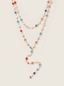 Valisandre 1pc Fashionable Colorful Tassel Necklace, Unique Y-Shaped Necklace Suitable For Parties, Vacations, Gifts, Daily Wear - Gold - View 7