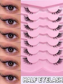 7 Pairs 7-16mm Natural Cross Minimalist Transparent Stem False Eyelashes, Suitable For Party, Holiday - Black - View 12