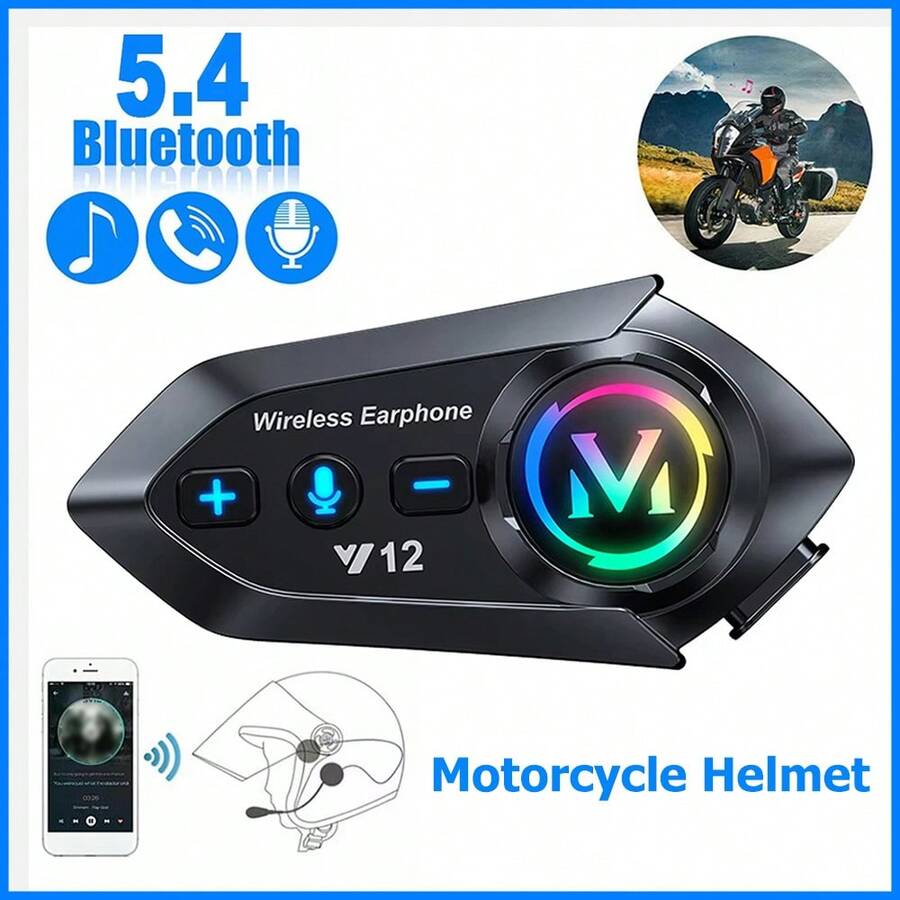 Tai nghe không dây cho mũ bảo hiểm xe máy Y12, âm thanh HiFi, chống ồn, loa mũ bảo hiểm, micro, tự động trả lời, BT5.3, tương thích với mũ bảo hiểm nửa mặt và cả mặt, hỗ trợ kết nối hai điện thoại, lý tưởng cho lái xe ngoài trời, lựa chọn hàng đầu cho những người đam mê lái xe