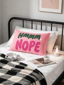 Letter Print Slogan Throw Pillow - HMMM, NOPE, Humorous Slogan Rectangular Cushion, Sofa Bed Home Decor - Multicolor - View 4