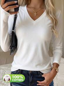 Women's Casual V-Neck Long Sleeve Top Set, Spring/Autumn - White - View 3