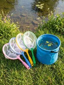 Outdoor Insect Catching Nets, Fishing Nets, Lightweight Colorful Mesh Nets, Pond & Fountain Accessories, Suitable For Backyard Fun, Camping, Insect Catching, And Outdoor Exploration - Multicolor - View 3