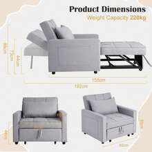 Sofá Cama 3 en 1 Plegable para salón – Respaldo Ajustable, tapizado en Lino, diseño Compacto con Bolsillos Laterales – Ideal para Invitados y Espacios reducidos – Color Gris Claro - Gris Claro - Ver 3