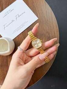1pc Women Stainless Steel Strap Vintage Quartz Watch, Versatile For Everyday Wear - Gold - View 6