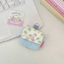 1Pc Cute Floral Corduroy Earbud Case Cover, Quilted Soft Pouch With Keychain Ring, Portable Protective Storage Bag For Wireless Bluetooth Earphones - Multicolor - View 8