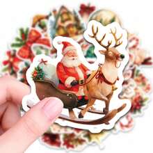 50pcs PP-Mj24 Tree Root Christmas Stickers, Diverse Designs, Enhance Thinking And Creative Action Ability, Art Supplies, Children's Sticker Toys - Multicolor - View 1