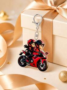 [2D Flat]2D Flat Mini Motorcycle Rider With Passenger Keychain Pendant - Cute Couple Motorcycle Keychain, Suitable For Car Keys, Backpacks, Phone Accessories - Acrylic Motorcycle Gift (Souvenir For Enthusiasts) Couple Style, Travel Accessory, Beach Party Decoration, Daily Fashion Accessory, Perfect Gift For Halloween, Mother's Day, Christmas, Back To School, Wedding, Graduation - As Shown In the Picture - View 3
