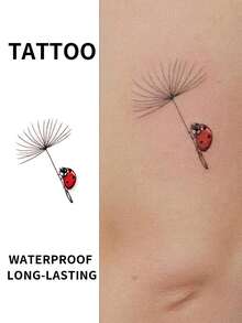 1pc Waterproof Temporary Tattoo Sticker, Seven-Spot Ladybug & Dandelion Design, Her Gift, Suitable For Arm, Leg, Body Art - Multicolor - View 2