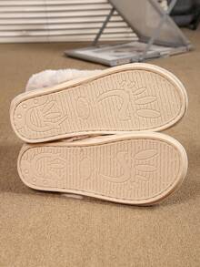 Sandal Rumah Datar Wanita untuk Dalam Ruangan, Sepatu Rumah Nyaman dengan Lapisan Bulu - Krem - View 5