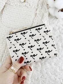 Fashionable Bow Printed Women's Credit Card Bag, Zipper Folding Buckle Convenient ID Window ID Bag, Suitable For Outdoor And Travel - Black - View 9