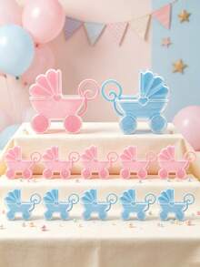 6/12pcs Baby Shower Gift Box Set, Pink And Blue Baby Cradle Cart Packaging Box, Gender Reveal Party Table Decor, Party Favors, Party Supplies - Multicolor - View 1