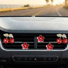 3/5pcs Open Daisy Alloy Car Air Vent Decor With Rhinestone Cherry, Small Clear Interior Decoration For Car AC Outlet, Automotive Interior Ornament - A - View 6