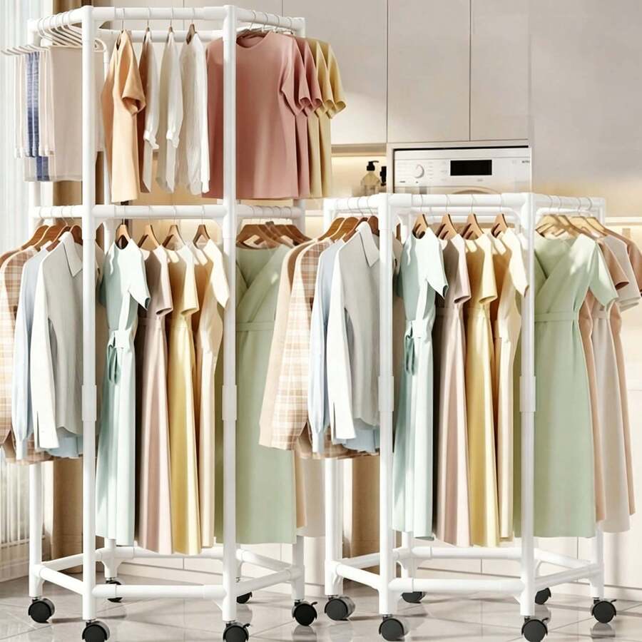 Perchero Organizador de Ropa con Ruedas, 70 x 36 x 175 cm, Doble Espacio para Colgar Prendas, Ideal para Recámara, Vestidor o Entrada, Diseño Moderno y Compacto, Movilidad Fácil para Organizar Camisas, Vestidos, Pantalones, Abrigos y Accesorios, Solución Práctica para Mantener tu Hogar Ordenado para Hogar Mexicano