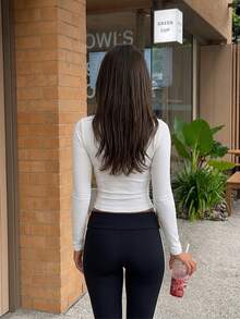 Y2K休閒半拉鍊修身戶外女款長袖上衣 - 白色 - 查看 8