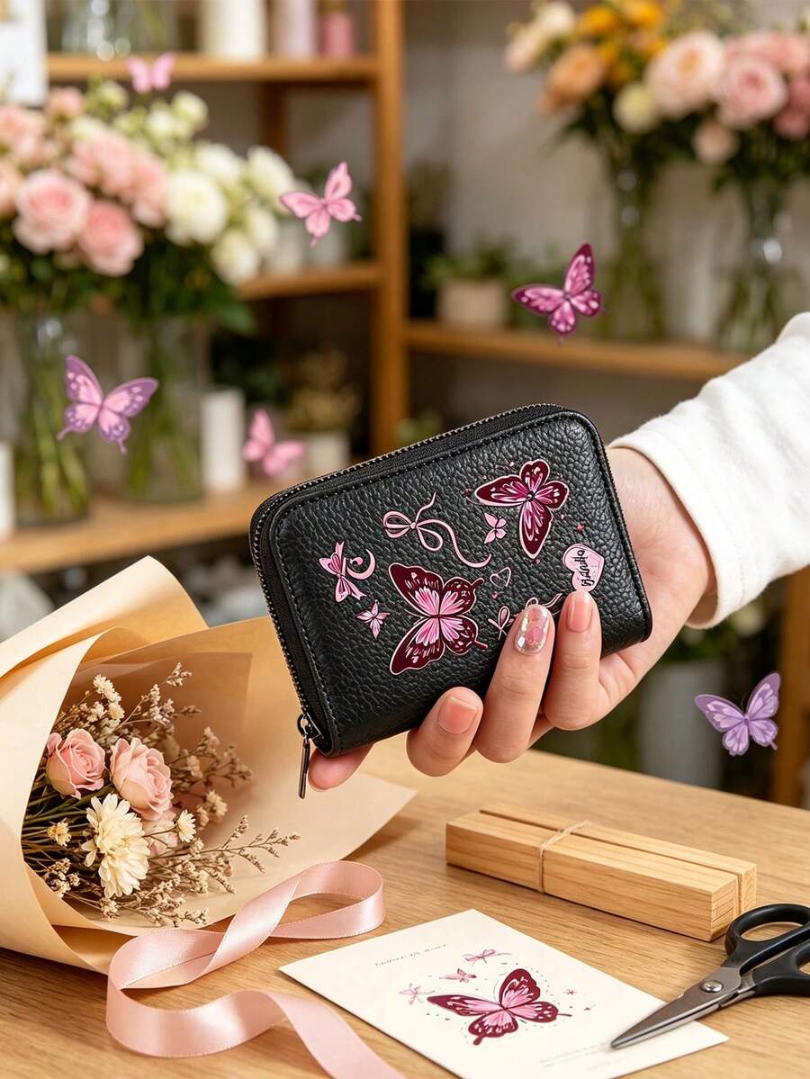 Pink Bow Card Holder, Anti-Theft Zippered Wallet, Accordion-Style Card Case With Multiple Slots-Ideal For Everyday Gifting. - Multicolor - View 1