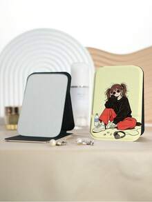 1PC INS Portrait Series Portable Folding Makeup Mirror, Ultra-Thin Lightweight Convenient Durable PU Leather, Suitable For Various Occasions Travel Party Work School, Suitable For All Ages - Multicolor - View 6
