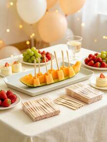 300/200/100/1pc Bamboo Appetizer Forks, Reusable Bamboo Fruit Forks, Dessert Forks, Cake Forks, Appetizer Forks, Wedding Party Supplies, Handmade Bamboo BBQ Forks, Kitchen Supplies, Christmas Gift - Multicolor - View 2