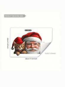 Christmas Window Stickers, Santa Claus & Cute Cat Peeking Out Window Decals, Removable Snowflake Static Wall Stickers, Glass Window Door Home Party Decorations - Red and White - View 7
