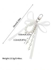Girls Faux Pearl Bow Keychain, White Ribbon/Silver Heart & Star Rhinestone Charm Key Ring, Sweet Y2K Aesthetic Bag Pendant Accessories For Youth - Multicolor - View 6