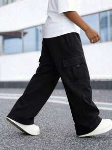 1pc Young BoyFashionable Versatile Outdoor Sports Running Basketball Straight Leg Pants - Black - View 2