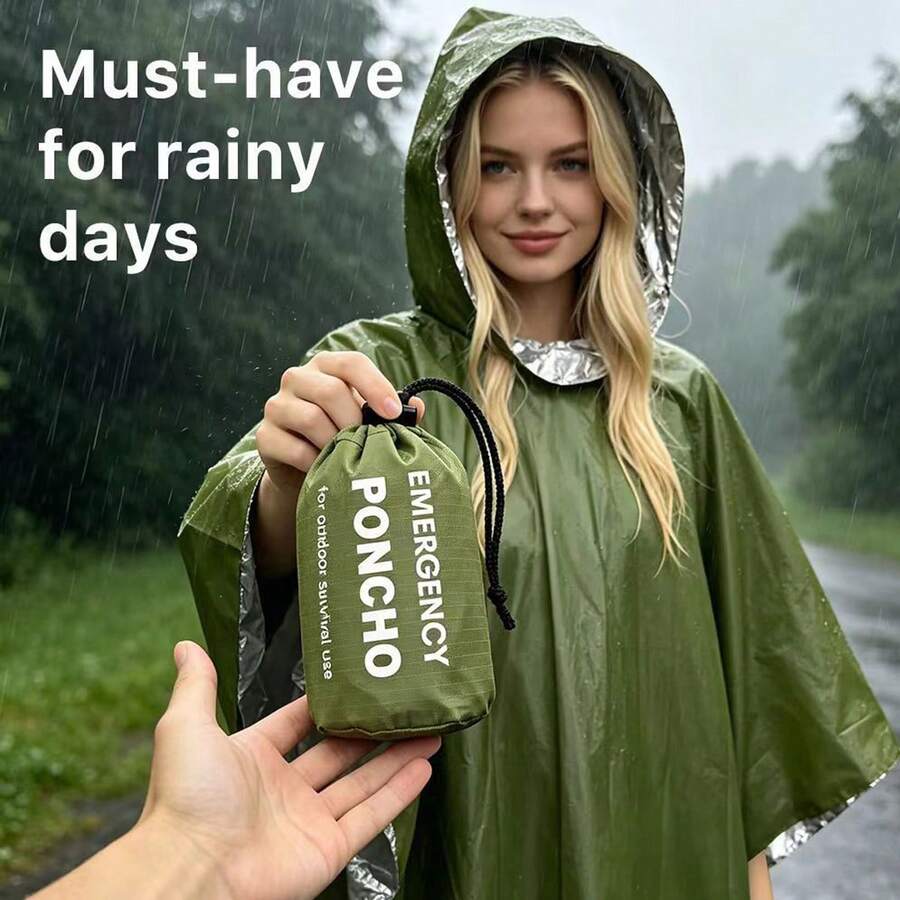 Emergency Survival Rain Poncho, Portable Waterproof Rain Poncho, Reusable Lightweight Raincoat, Suitable For Outdoor Camping And Hiking - Multicolor - View 1