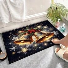 1pc Soft Faux Cashmere Material Floor Mat, Faux Cashmere Christmas Decorative Rug, Golden Bell Warm Winter Atmosphere, Entryway, Kitchen Bathroom Non-Slip, Bedroom Doorway, Holiday Atmosphere Decoration, Multi-Scenario Use Non-Slip Floor Mat, Room Decor, Holiday Gift - Multicolor - View 7