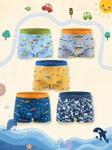 8 Buah Celana Dalam Boxer Anak Laki-Laki, Set Pakaian Dalam Motif Mobil & Hewan Laut yang Lucu, Elastis dan Nyaman, Perlengkapan Harian untuk Anak Laki-Laki - MultiWarna - View 4