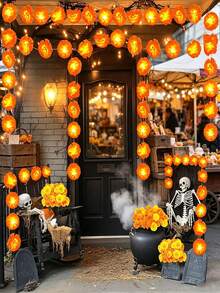 Halloween Day Of The Dead Theme Marigold Design 1.5m 10-Light/3m 20-Light LED String Lights With Fabric Flowers, Battery Powered, Constant And Flashing Modes, Holiday Party Home Atmosphere Decoration Lights - Chrysanthemum - View 7