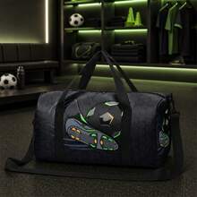 Soccer Ball And Sneaker Print Duffel Bag For Boys And Teens, Gray Zip Travel Holdall With Top Handles And Shoulder Strap For Sports And Weekend Trips - BALL-34 - View 3
